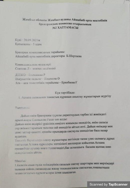 Бракераждық комиссия хаттамасы