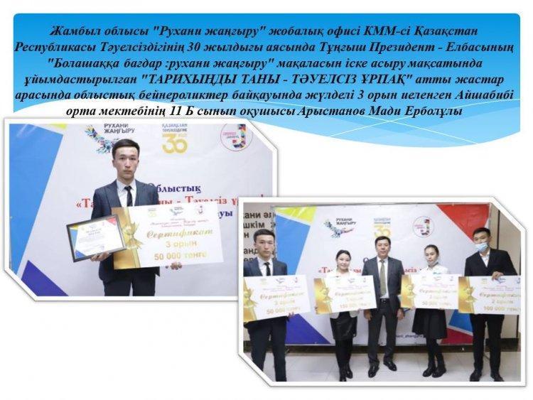 "ТАРИХЫҢДЫ ТАНЫ - ТӘУЕЛСІЗ ҰРПАҚ" атты жастар арасында облыстық бейнероликтер байқауы