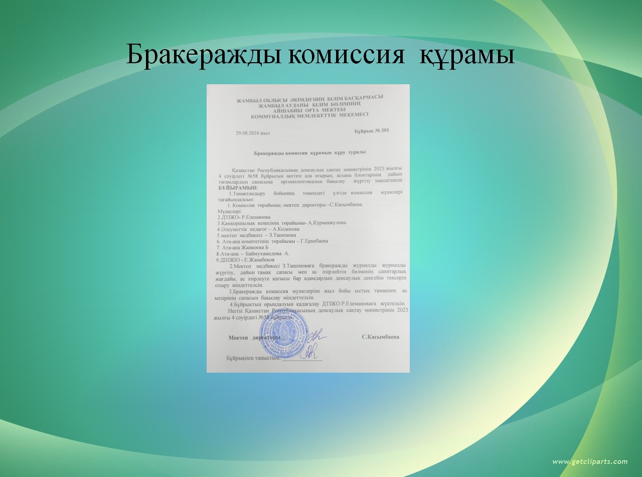Бракеражды комиссия құрамы