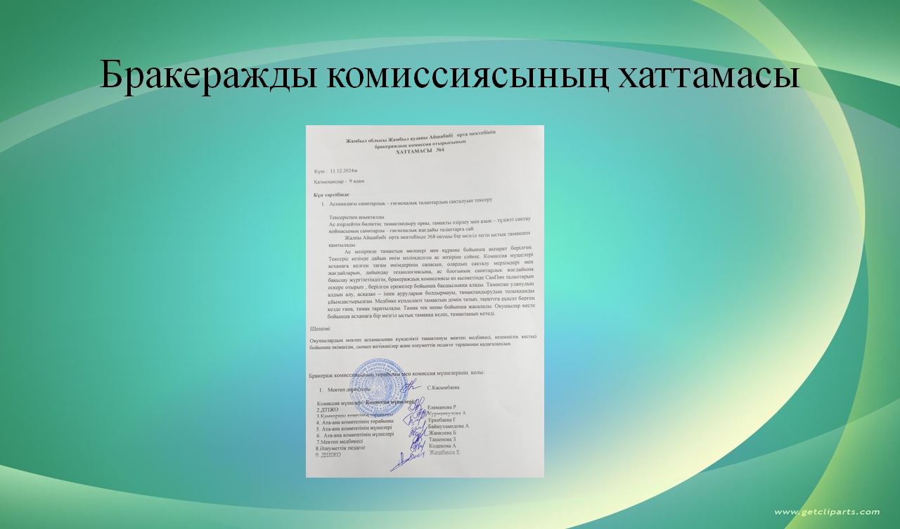 Бракеражды комиссия хаттамаасы