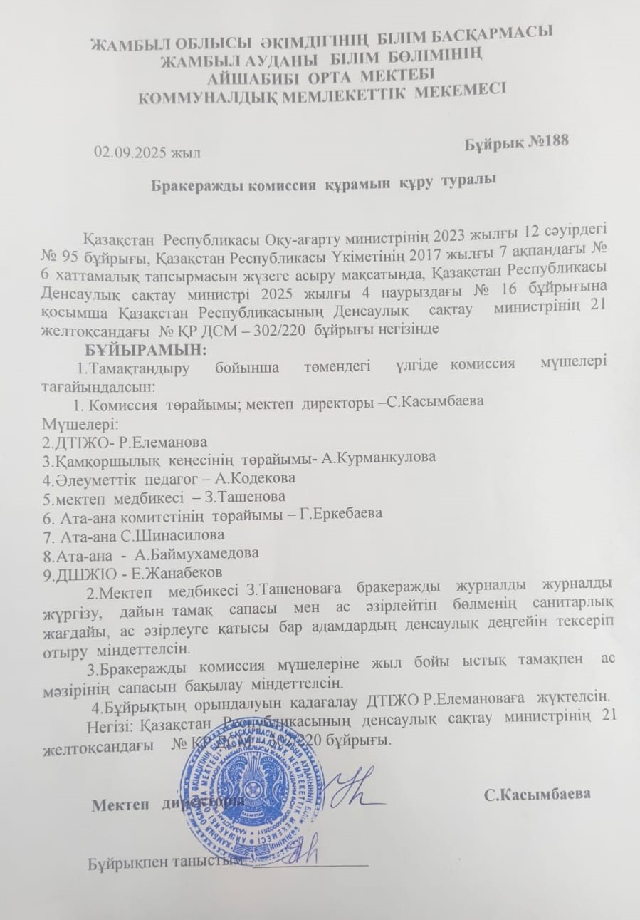 Бракераж бұйрығы